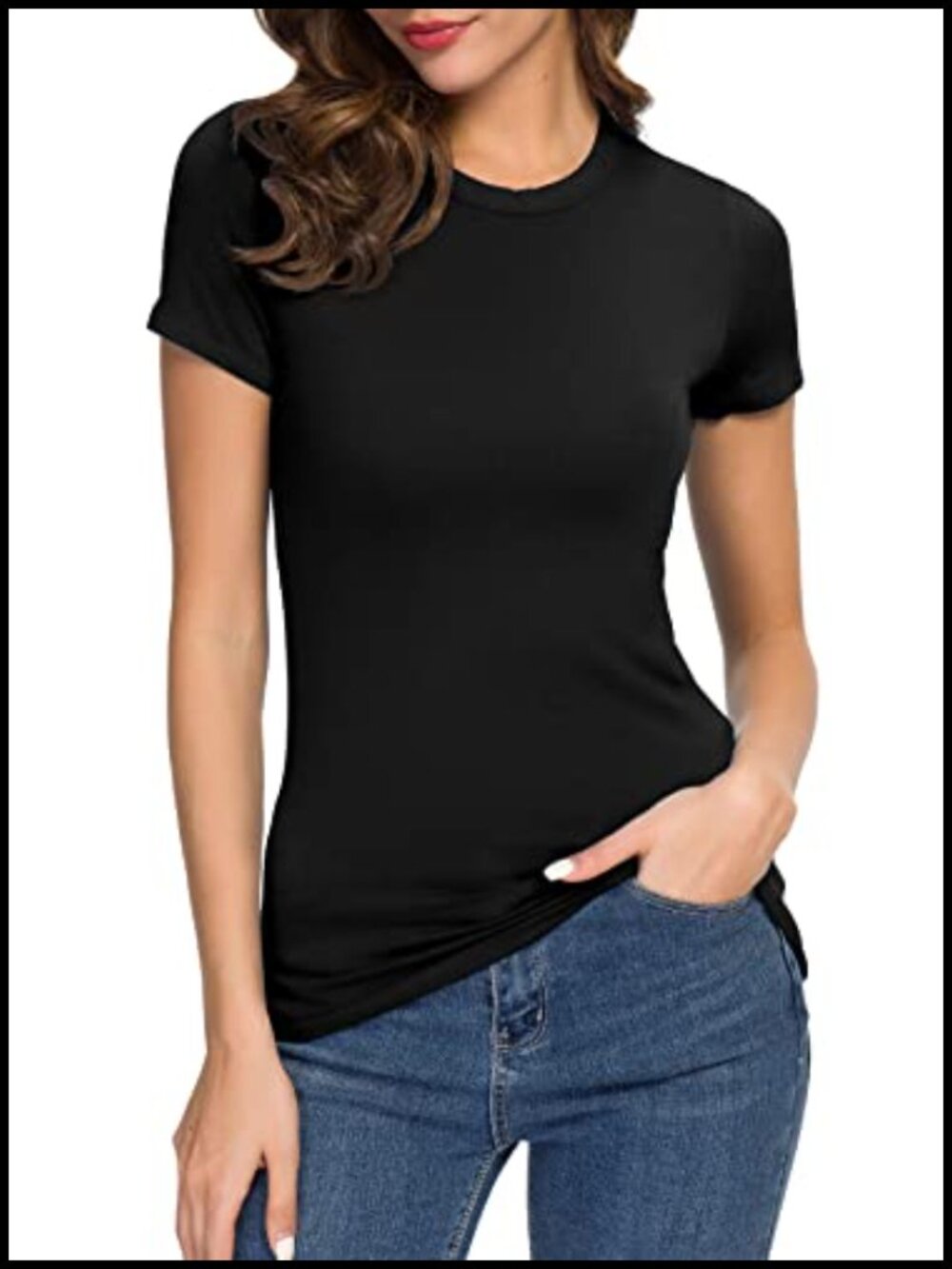Women's Crewneck Slim Fitted Short Sleeve Bodycon Stretchy Basic Tee Top